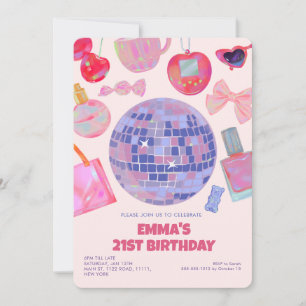 Retro Rosa Disco yk2-estetiskt 21:a födelsedagen Inbjudningar