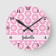 Retro Rosa Dot Script Namn Personlig Wall Clock