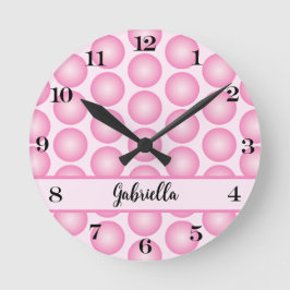 Retro Rosa Dot Script Namn Personlig Wall Clock Rund Klocka