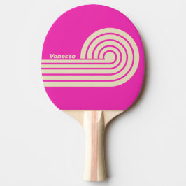 Retro Rosa Dubbla Lockiga Ränder med Namn Pingisracket
