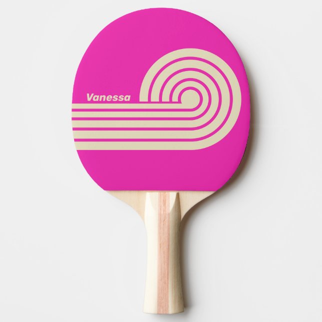 Retro Rosa Dubbla Lockiga Ränder med Namn Pingisracket (Framsidan)