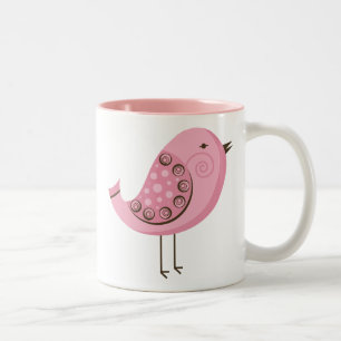 Retro rosa fågel Två-Tonad mugg