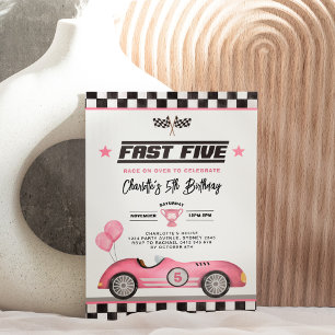 Retro Rosa Fast Fem Tävling-bilsflicka 5:e födelse Inbjudningar