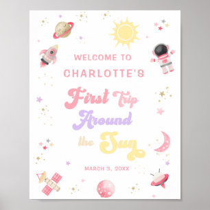 Retro Rosa First Resa runt Sol Välkomstskylt Poster