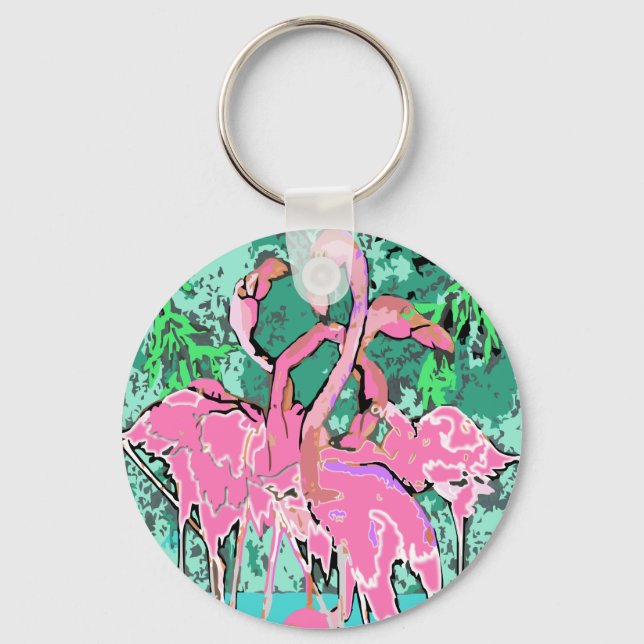 Retro Rosa Flamingo Bird Keychains Flamingos Birds Nyckelring (Framsida)