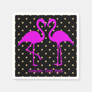 Retro Rosa Flamingo Black Guld Polka Dot Mönster Pappersservett