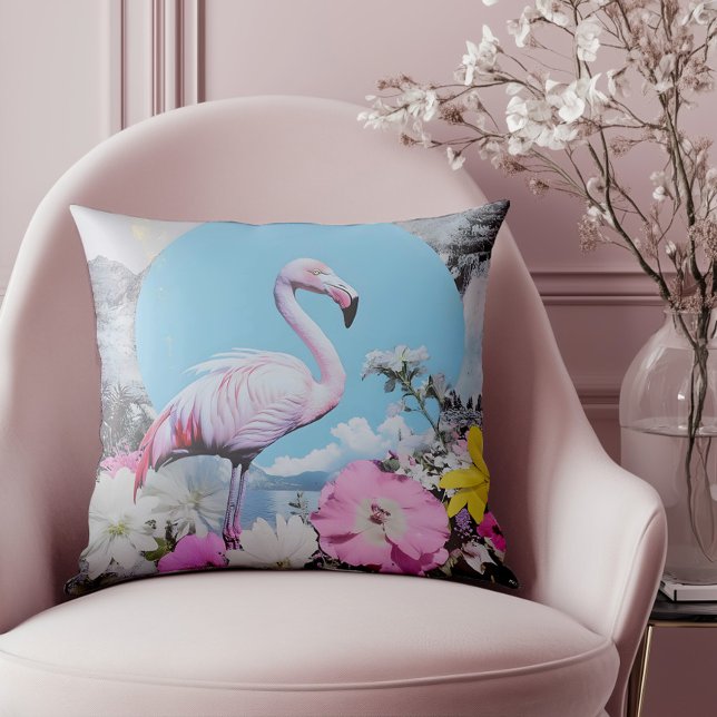 Retro Rosa Flamingo Collage Kudde (Elevate your style with this standout piece, ideal for lovers of vintage flair )