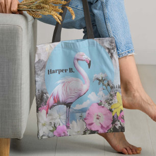 Retro Rosa Flamingo Collage Tygkasse