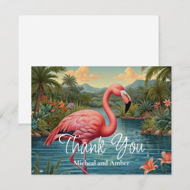 Retro rosa flamingo tack kort (Fram/baksida)