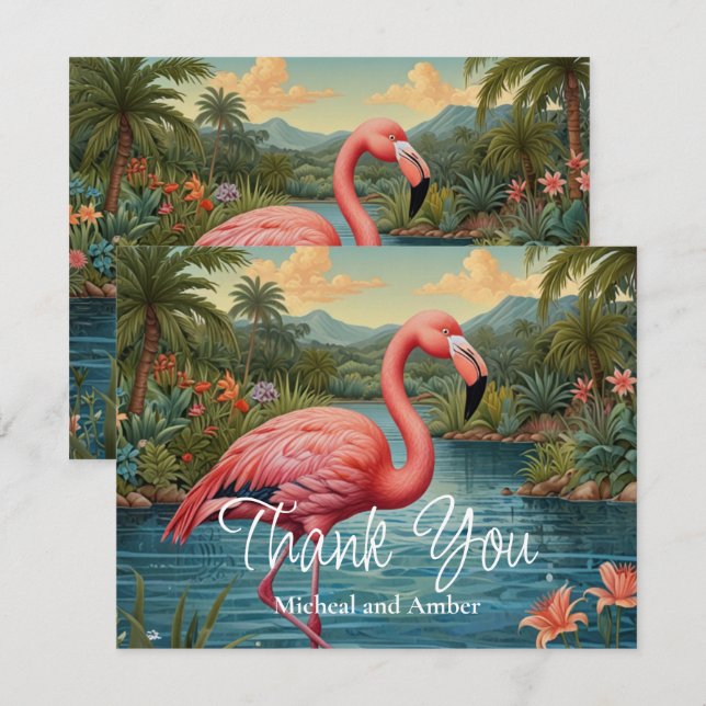 Retro rosa flamingo tack kort (Fram/baksida)