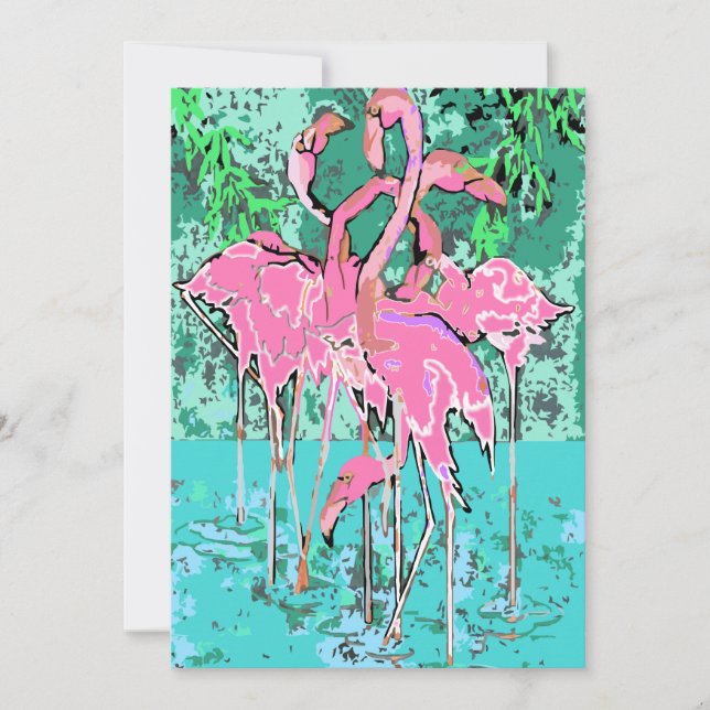 Retro Rosa Flamingos Abstrakt 5x7 Bird Inbjudningar (Framsida)
