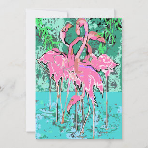 Retro Rosa Flamingos Abstrakt 5x7 Bird Inbjudningar