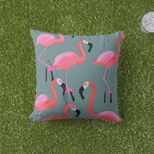 Retro rosa flamingos kudde (Gräs)