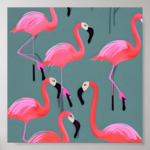 Retro rosa flamingos poster