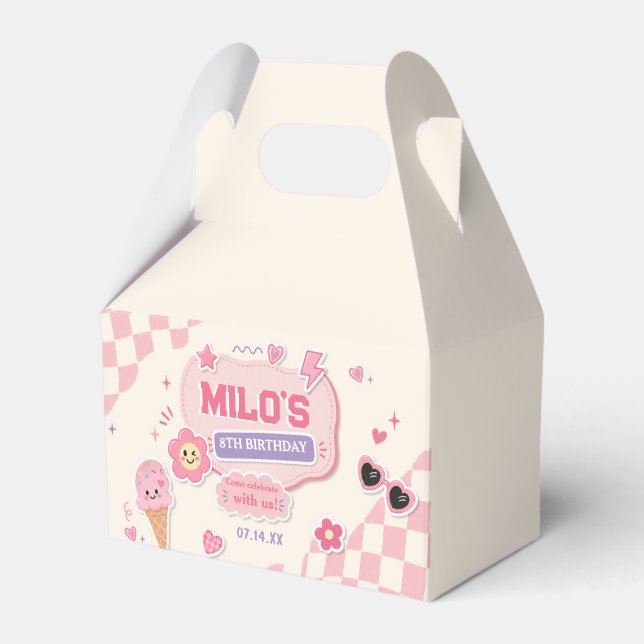 Retro Rosa Flickfödelsedag  Presentaskar (Framsidan Sidan)