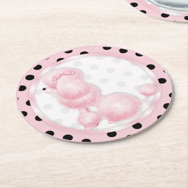 Retro Rosa Fransk Pudel Party Underlägg (Vinklad)