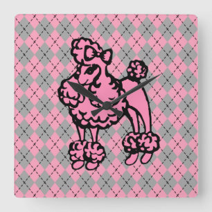 Retro Rosa Fransk Pudel Present Fyrkantig Klocka