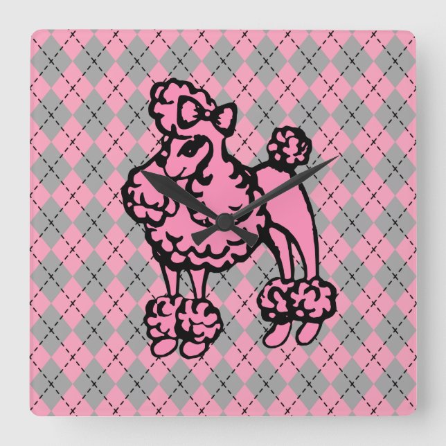 Retro Rosa Fransk Pudel Present  Fyrkantig Klocka (Framsida)