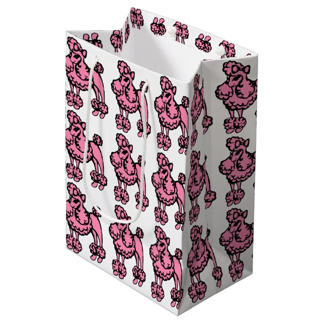 Retro Rosa Fransk Pudel Presentpresentbag (Framsidan Vinklad)