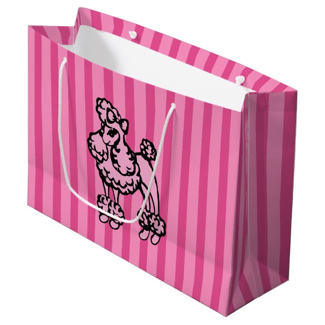 Retro rosa fransk pudel randig presentbag för fest (Framsidan Vinklad)