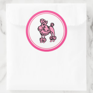 Retro Rosa Fransk Pudel Stickers Runt Klistermärke