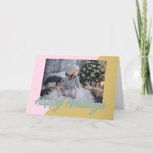 Retro Rosa Geometrisk Glad Jul Fotografi Helgkort