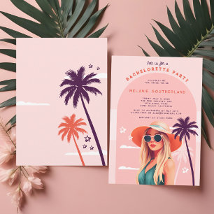 Retro Rosa Girly Beach Bachelorette Party Inbjudningar