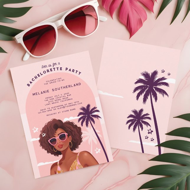 Retro Rosa Girly Beach Bachelorette Party Inbjudningar (Retro Pink Girly Beach Bachelorette Party Invitation)