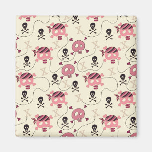 Retro Rosa Girly Skull och Bones Magnet