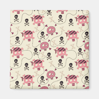 Retro Rosa Girly Skull och Bones Magnet
