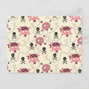 Retro Rosa Girly Skull och Bones Vykort