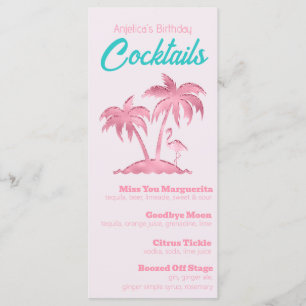 Retro Rosa Glitter Flamingo och Handflatan Träd Meny