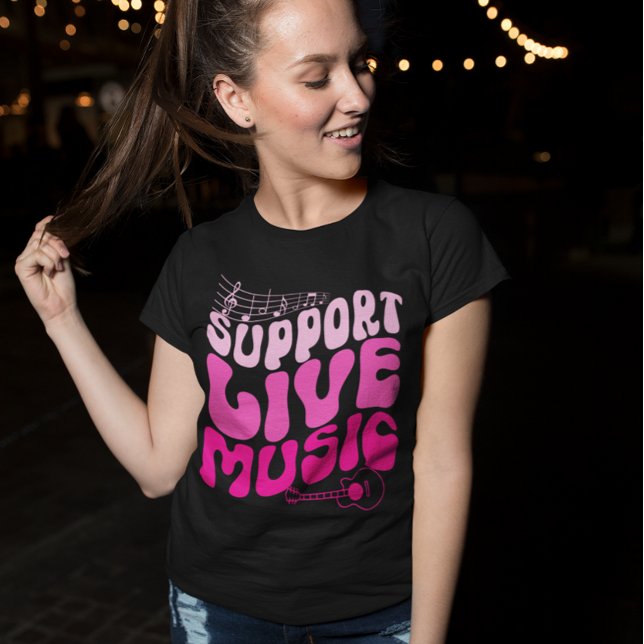 Retro Rosa Gradient Support Live Music Groovy T Shirt (Skapare uppladdad)