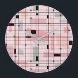 Retro Rosa Grid och Starburger Round Wall Clock Stor Klocka<br><div class="desc">Det här Retro Rosa Grid och Starbursts Round Wall Clock är där vintage stil sammanträder i dag. Den har en ljus rosa bakgrund med kitschy, off kilter-kvadrater och rektanglar i dove grått och tre skuggor av rosa. De visuella blocken i färg är överlagrade och sammanfogade i några av rutnätsskärningspunkterna. Det...</div>
