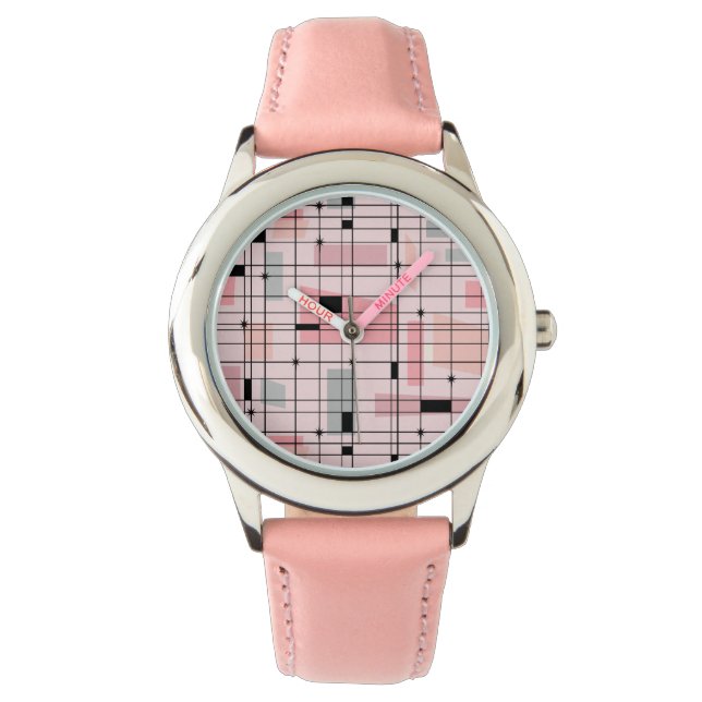 Retro Rosa Grid och Starbursts Barn Watch Armbandsur (Framsida)