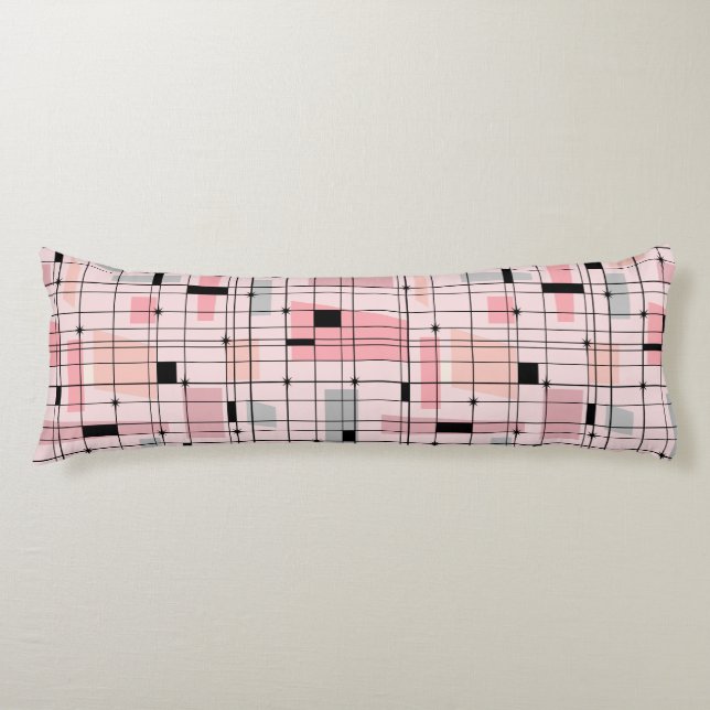 Retro Rosa Grid och Starbursts Body Pillow Kroppskudde (Framsidan)