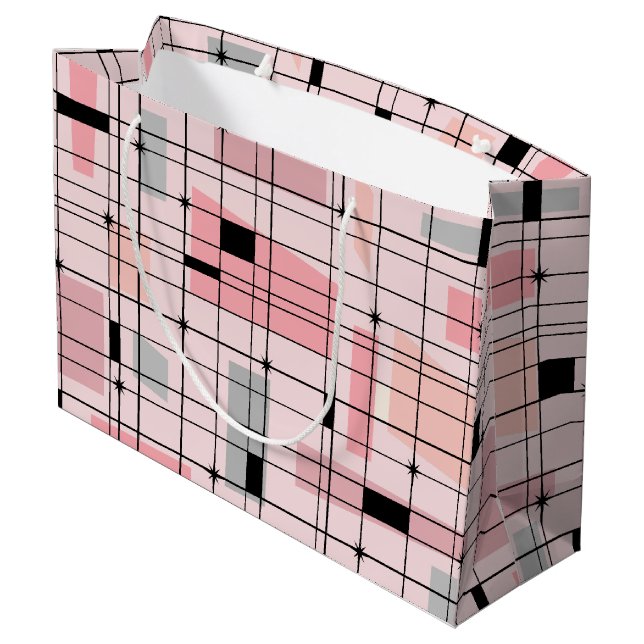 Retro Rosa Grid och Starbursts Gift Bag (Baksidan Vinklad)