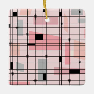 Retro Rosa Grid och Starbursts julprydnad Julgransprydnad Keramik