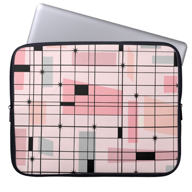 Retro Rosa Grid och Starbursts Laptop sleeve (Framsidan)