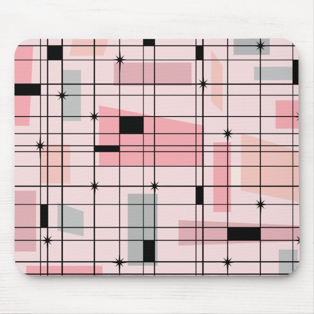 Retro Rosa Grid och Starbursts Mousepad Musmatta (Framsidan)