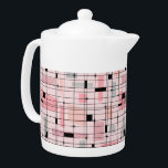 Retro Rosa Grid och Starbursts Tekanna<br><div class="desc">Tekannan Retro Rosa Grid och Starbursts är den plats där vintage stil möter modern tid. Den har en ljus rosa bakgrund med kitschy, off kilter-kvadrater och rektanglar i dove grått och tre skuggor av rosa. De visuella blocken i färg är överlagrade och sammanfogade i några av rutnätsskärningspunkterna. Det finns också...</div>