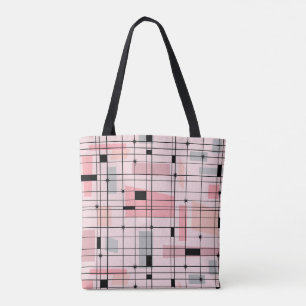 Retro Rosa Grid och Starbursts Tote Bag Tygkasse