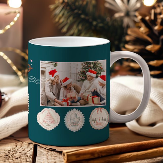 Retro Rosa Grön Jul Kaffemugg (Skapare uppladdad)
