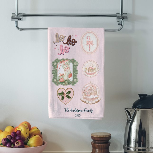 Retro Rosa Grön Jul Kökshandduk (Skapare uppladdad)