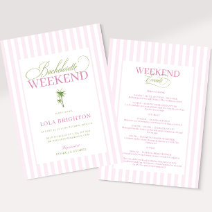 Retro Rosa Grön Palm Beach Möhippa Itinerary Inbjudningar