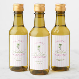Retro Rosa & Grön Palmträd Strand Möhippa Vinetikett