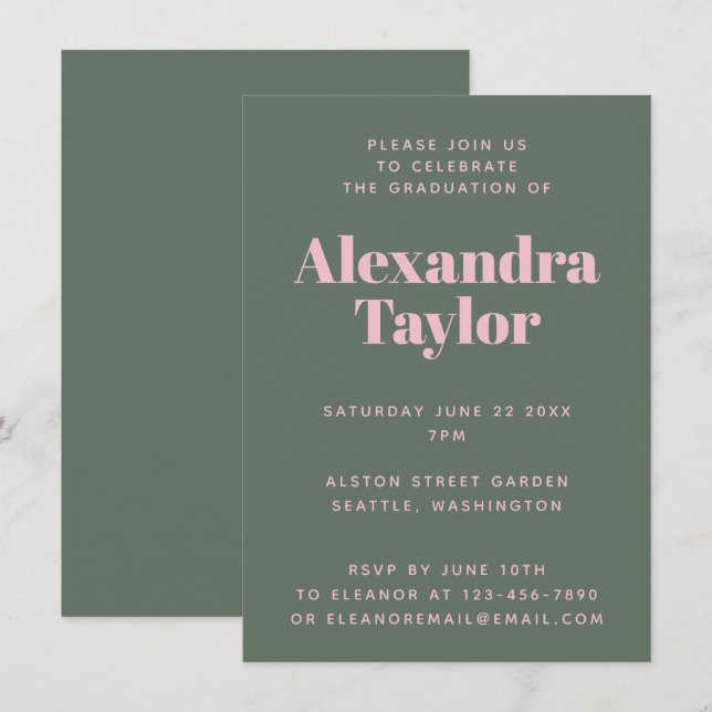 Retro Rosa Grönt Cute Aesthetic Studentfest Inbjudningar (Fram/baksida)