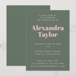 Retro Rosa Grönt Cute Aesthetic Studentfest Inbjudningar