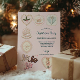 Retro Rosa Grönt jul Inbjudningar