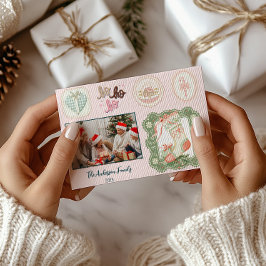 Retro Rosa Grönt jul Julkort